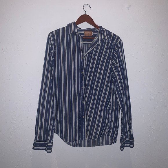 Scotch + Soda Amsterdams Blauw long sleeve button up in blue/white stripe - Picture 1 of 4